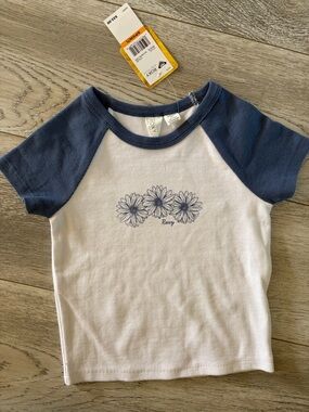 Roxy Girls' White & Navy Daisy Tee- S (7)